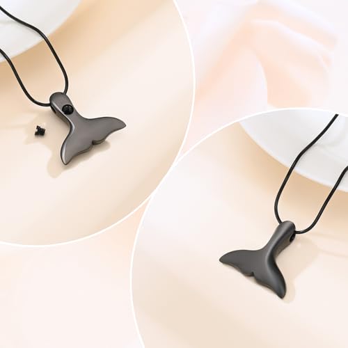 Whale Tail Cremation Jewelry for Ashes Pendant Mermaid Tail Memorial Urn Necklace Ashes Locket Keepsake Gift for Women Girl Black