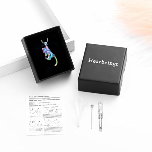 Hearbeingt Cat Urn Necklace for Ashes Pet Cremation Jewelry Ash Pendant Colorful
