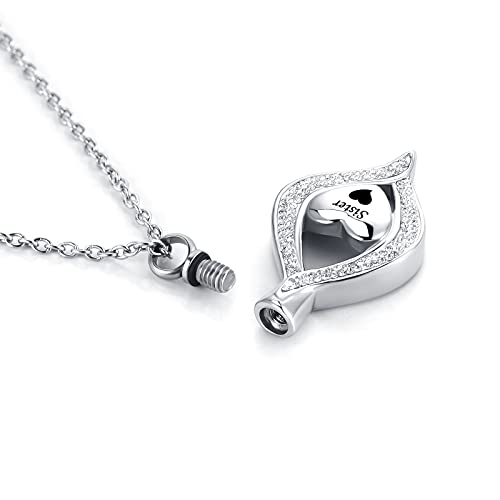 Teardrop Eye of My Heart Crystal Cremation Urn Necklace for Human Pet Ashes Holder Memorial Keepsake Pendant Jewelry Sister