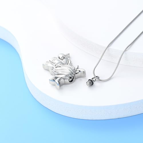 Hearbeingt Highland Cattle Urn Necklaces for Ashes Cremation Jewelry Silver