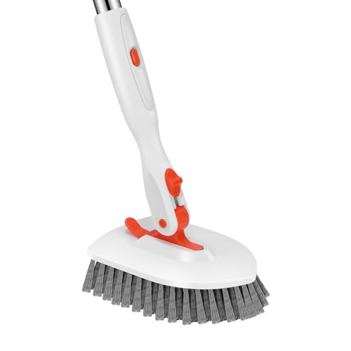 3 in 1 Tub Tile Scrubber Brush, with 133cm Adjustable Long Handle and 4 Detachable Replacement Brush Heads for Cleaning Bathroom Kitchen