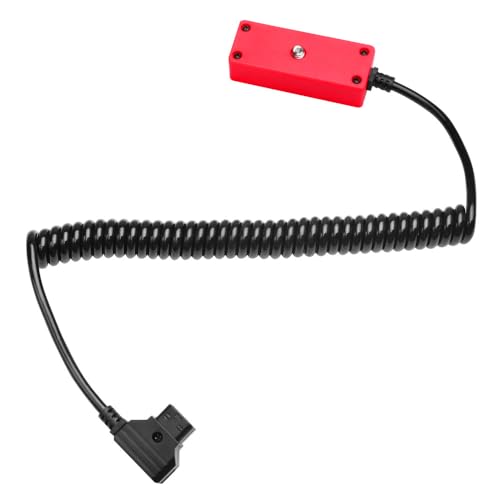 Alvin's Cables Dtap Splitter Cable Dtap Male to 4 Port D Tap Female Splitter Hub Power Coiled Cable for ARRI RED Teradek SmallHD SmallRig V-Mount|Gold-Mount Battery, Red Red Coiled Cable with Screw
