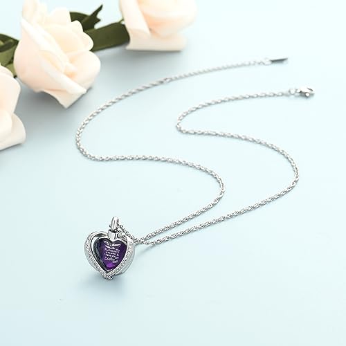 shajwo Cremation Heart Urn Necklace Ashes Jewelry for Women Men Keepsake Pendant Memorial Locket Ash Holder Wing-G Purple