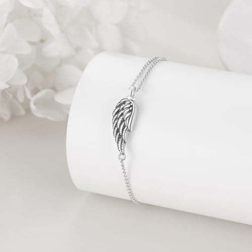 VONALA Compass Urn Bracelet for Ashes Sunflower Urn Bracelet 925 Sterling Silver Cremation Jewelry for Ashes Keepsake Irish Gifts for Men Women Wing Urn Bracelet