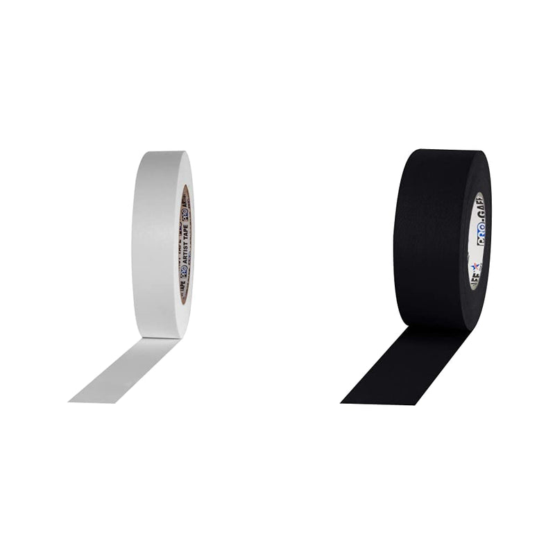 ProTapes Artist Tape Flatback Printable Paper Board or Console Tape, 60 yds Length x 1" Width, White (Pack of 1) & Pro Gaffer Gaffers Tape, 2 in x 55 yd, Black
