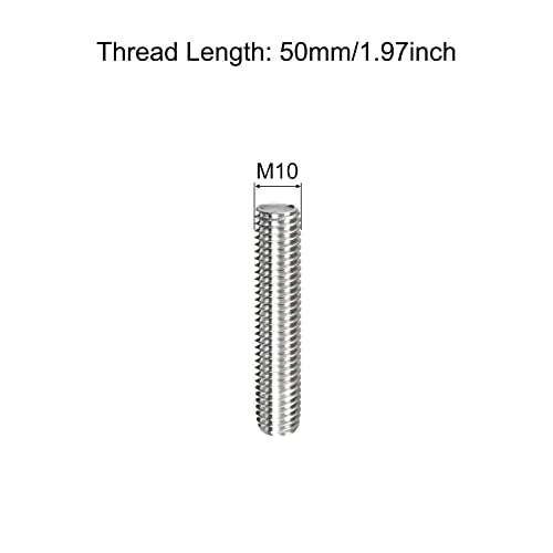 MECCANIXITY M10 x 50mm fully threaded rods, 304 stainless steel, 1.5mm pitch, 15-pack