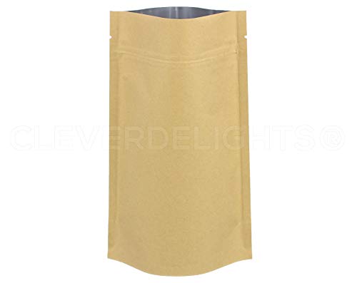 CleverDelights 8oz Kraft Stand Up Pouches - 100 Pack