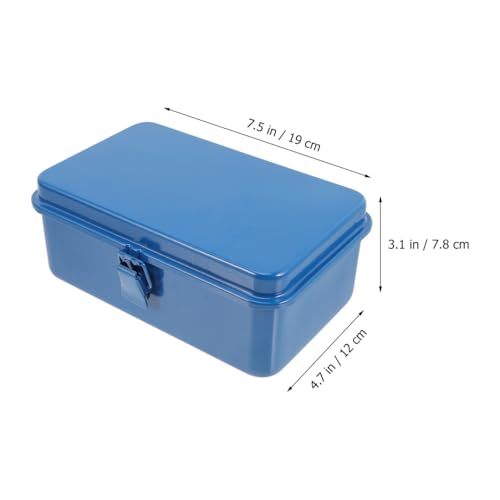Housoutil blue portable metal toolbox with hand-carry handle for tool and hardware storage