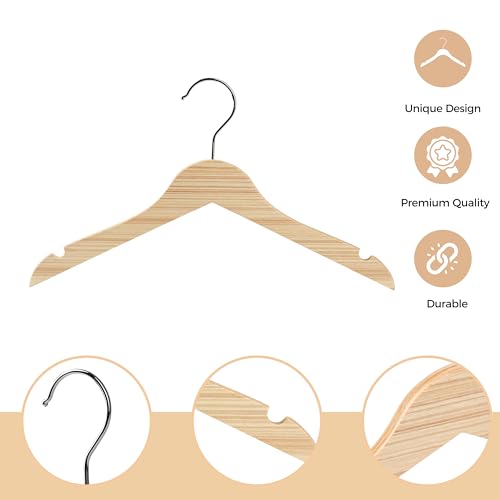 Quality 12” Kids Wooden Hangers – 20-Pack Slim 0.31'' Plywood Design with Swivel Hook – Space Saving Natural Wood Hangers for Baby & Toddler Clothes (Natural, 20 Pack)