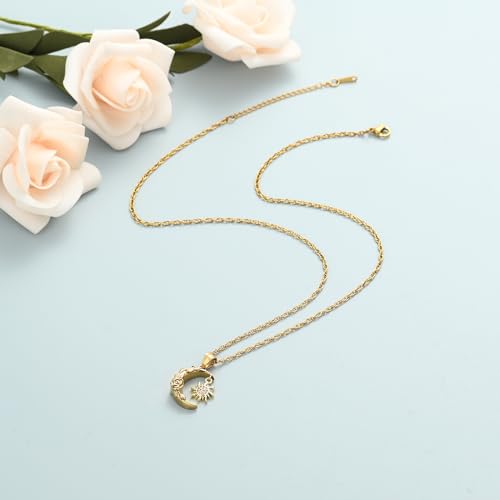 shajwo Cremation Jewelry Crescent Moon and Sun Rose Urn Necklaces for Ashes for Women Men Memorial Human Ashes Pendant Gold