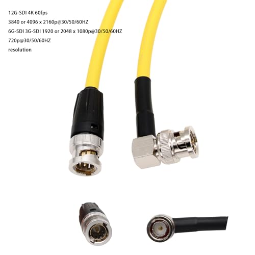 12G 4K 60p SDI Coaxial Video Cable Male BNC to Right Angle Male BNC Canare LV-61S for Sony FS7 FX9 FX6 RED ARRI Camera Atomos Monitor 5M Yellow