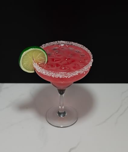Clear replica strawberry margarita glass from Just Dough It, featuring a wide bowl and elegant stem for cocktails.