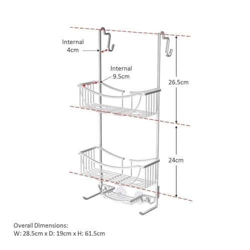 Better Living Products 13634 VENUS 3-Tier Over the Shower Door Caddy, Grey 3-Tier GRAY Over the Shower Door