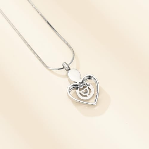 Minicremation Cremation Heart Urn Necklace Ashes Jewelry for Women,Birthstone Locket Keepsake Pendant infinitely Heart Memorial Locket Ash Holder for Human/Pet Silver-White