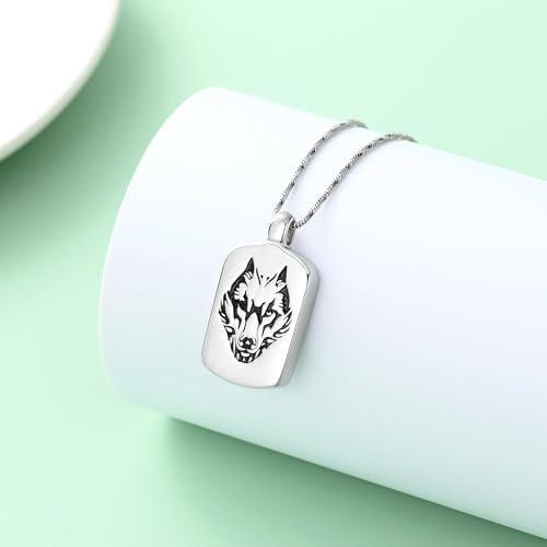 Pet Cremation Jewellery Wolf Poker Urn Necklaces for Ashes Stainless Steel Keepsake Memorial Pet Ash Pendant Jewellery for Men Women Silver-2PCS