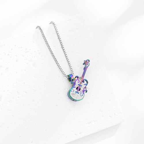 Guitar Cremation Jewelry for Ashes Stainless Steel Urn Necklace for Ashes Musical Instrument Memorial Pendant Keepsake Jewelry Music Guitar Urn Necklace for Women Men rainbow