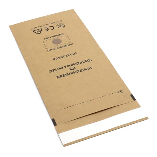Sarini Sterilization Bags Kraft Self-Appointed with Autoclave Dry Sterilizer Sterilization Cosmetics Bag Nail Art Tool (100 x 200 mm) Pack of 100