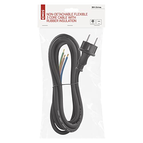 EMOS S03430 Iron Connection Cable, 3 m Cable / Connection Cable / Schuko Iron Cable Made of Rubber, 3 x 2.5 mm, H05RR-F, Black Single