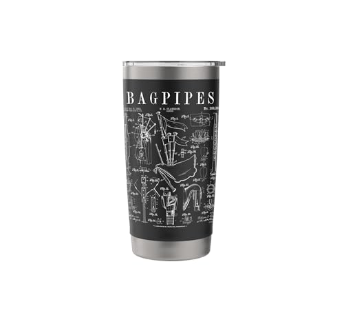 Bagpipes Bagpiper Bagpipe Player Vintage Patent Musician Stainless Steel Insulated Tumbler Black 20 Ounces