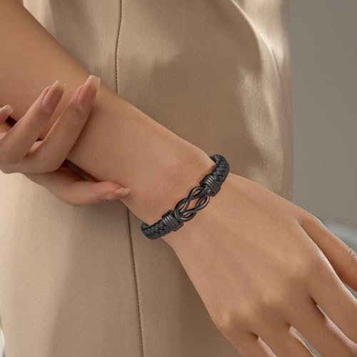 SOITIS Leather Cremation Bracelet for Ashes - Memorial Keepsake Urn Bangle for Men Women - Stainless Steel Memorial Jewelry for Loved Ones, Cremation Jewelry for Ashes Black