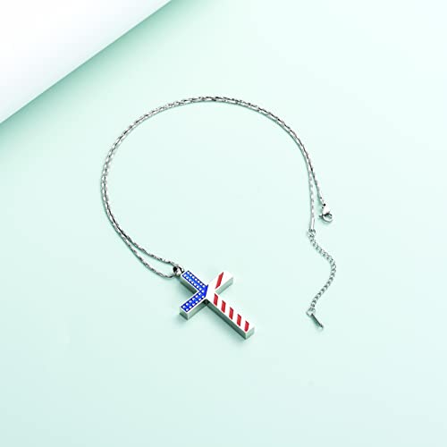 Yinplsmemory Cross Urn Necklace for Ashes for Women Men American Flag Cremation Jewelry Religious Cross Urn Keepsake Memorial Jewelry Silver b