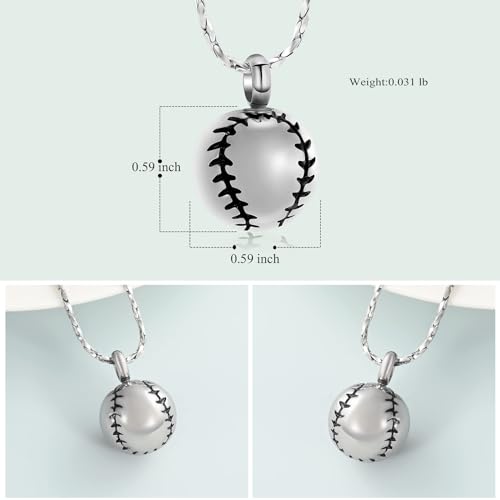 Baseball Cremation Jewelry Urn Necklace for Ashes for Women Men Loved One Memorial Keepsake Urn Jewelry Ashe Pendant Silver&black