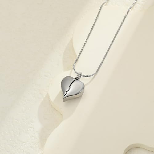 Cremation Jewelry Angel Wing Stainless Steel Heart Urn Necklaces for Ashes Memorial Keepsake Pendant for Women Men Silver