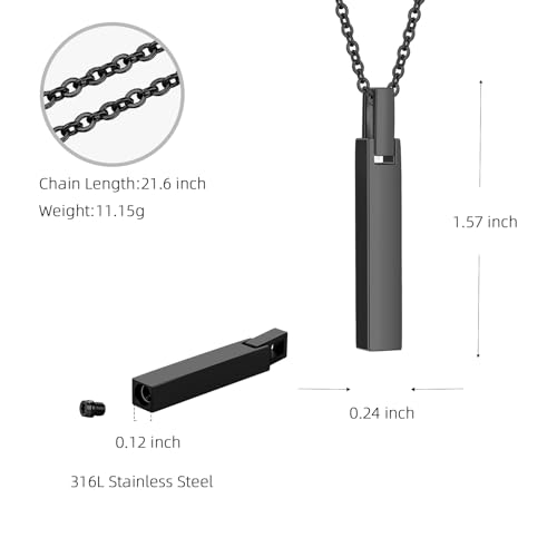 Urn Necklaces for Ashes Cremation Jewelry Loved Ones Stainless Steel Bar Ashes Necklace Memorial Ash Pendant for Men Women - With Me Always Black