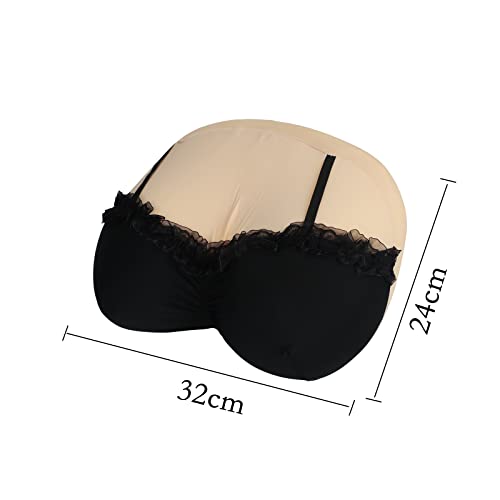 ITODA Boobs Breasts Pillow Cushion Funny Throw Pillow Home Bedroom Decor Cushion Soft Sleep 3D Creative Breast Shape Sleeping Backrest with Washable Removable Cover Black With Lace