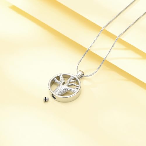 Tree of Life Cremation Jewelry Urn Necklaces for Ashes Memorial Keepsake Urn Pendant Necklace for Ashes Silver