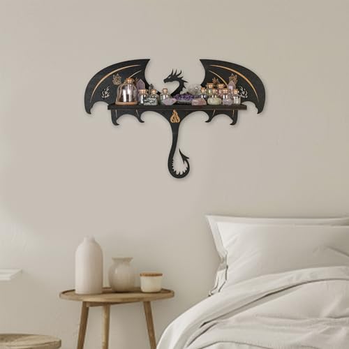 Dragon Shelf, Gothic Wall Decor, Crystal Shelf Display, Fantasy Decor Gift Black