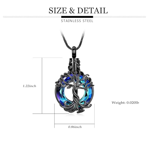Yinplsmemory Tree of Life Cremation Jewelry Circle Urn Ashes Necklace for Women Men Memorial Keepsake Ashes Jewelry Black-blue