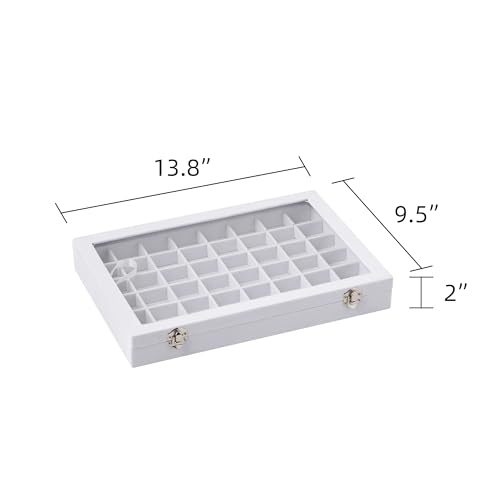 Frebeauty 48 Grid Earring Organizer,Velvet Jewelry Tray with Clear Lid White