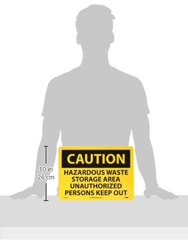 NMC C512RB OSHA Sign, Legend "CAUTION - HAZARDOUS WASTE STORAGE AREA UNAUTHORIZED PERSONS KEEP OUT", 14" Length x 10" Height, Rigid Plastic, Black on Yellow