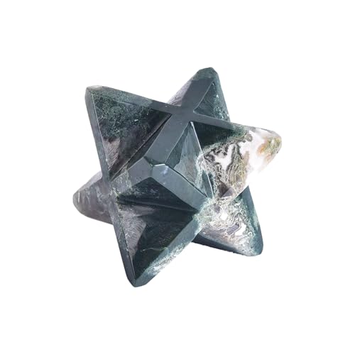 JIC Gem Amazing Gemstone Merkaba Moss Agate Metaphysical Merkaba Star for Energy Generator Crystal and Healing Stones for Grid Home Decor Protection Spiritual Gifts Reiki (6-7cm) 2.36-2.75 Inch