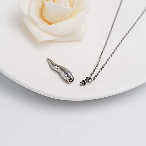 Cremation Jewelry for Ashes Stainless Steel Keepsake Chili Shape Pendant Holder Ashes for Pet Human Memorial Urn Necklace Silver