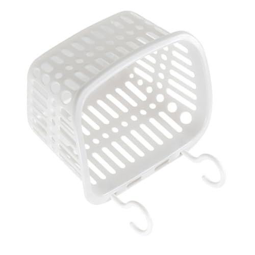 Aqua2020 white plastic hanging shower caddy with drain holes, storage basket for bathroom organization and soap or shampoo bottles