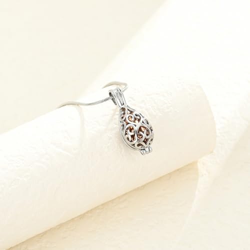 Hollow Jar Urn Necklace for Ashes Forever in my heart Teardrop Memorial Locket Pendant Cremation Jewelry for Women Men Silver-Rose