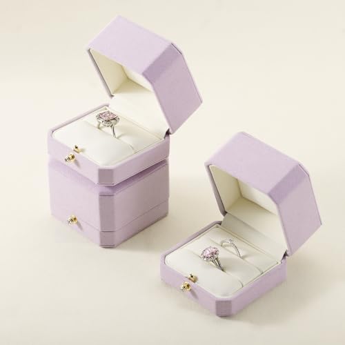 Octagonal Microfiber Dual Ring Box for Wedding Proposal Engagement Double Ring Box