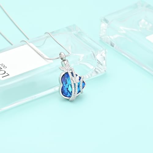 Butterfly Urn Necklaces Heart Cremation Jewelry for Ashes Stainless Steel Keepsakes Memorial Lover Ashes Holder Urns Necklaces Pendant Jewelry B-Silver