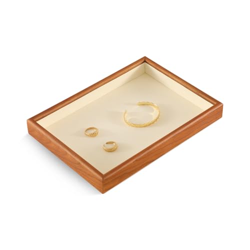 Cherry Wood Blank Jewelry Display Tray, Ring Earrings Bracelet Necklace Storage Holder Tray, Stackable Jewelry Organizer Tray, Wooden Jewelry Accessories Tray, Brooches Cufflink Plate Blank Tray Beige
