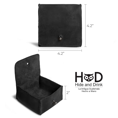 Hide & Drink, Jewelry Pouch, Mini Travel Size Box, Rings & Precious Articles Storage Organizer, Groom & Bridesmaid Wedding Gifts, Full Grain Leather, Handmade, Charcoal Black