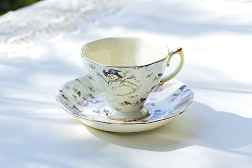 Holiday Snowman Fine Porcelain Tea Cup and Saucer