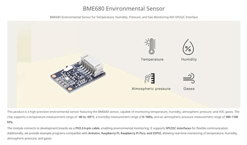 BME688 Environmental Sensor Module, AI-Enhanced, Monitors Temperature, Humidity, Pressure & Gas, I2C/SPI, 3.3V/5V Compatible for Raspberry Pi, Arduino, ESP32, IoT & Air Quality Projects