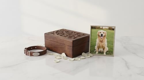 Handmade Wooden Pet Urn Box for Dog & Cat Ashes Keepsake Cremation Box 6 x 4 Inches