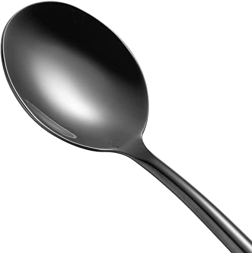 Ouliget Steel Black Soup Spoon, Long handled Great Circle Spoons,Korean Long Handle Soup Spoon,8 Pieces,8.7x1.6 Inches.