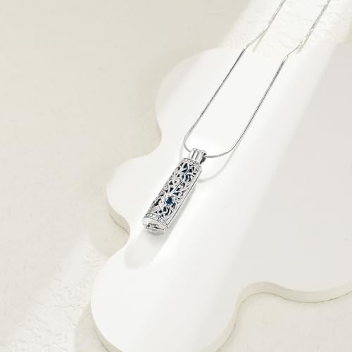 Cremation Jewelry for Ashes Tree of Life Urn Necklace Cylinder Vial Urn Pendant for Women Men Stainless Steel Memorial Keepsake for Loved One Blue-Forever