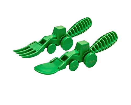 Constructive Eating - Toddler Utensils Made in USA, Dishwasher Safe, BPA Free, Easy Grip Handle, Silverware for Toddlers, Utensils for Kids, Toddler Fork and Spoon Orange and Green Tractor (2 Pack) 2 Pack