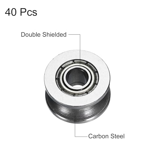 sourcing map 40pcs U624ZZ U Groove Track Guide Bearing 4x13x7mm U Groove Roller Wheel Carbon Steel Bearings, ABEC3 U604ZZ 40