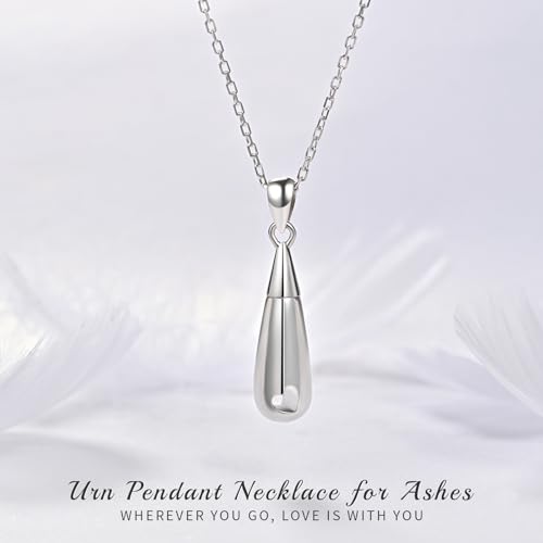 925 Sterling Silver Urn Pendant Necklace Teardrop Cremation Jewelry for Ashes Memorial Keepsake for Women